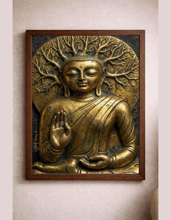 Stillness in Bronze – Digital Buddha Relief Wall Art for Calm Spaces