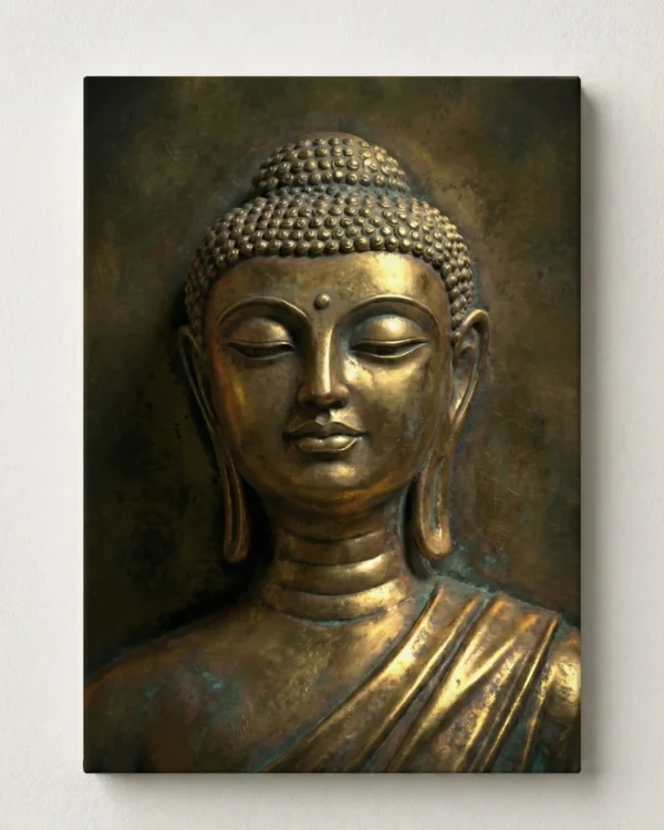 Golden Buddha Digital Wall Art – Serene Meditation Buddha Portrait for Modern Spiritual Decor