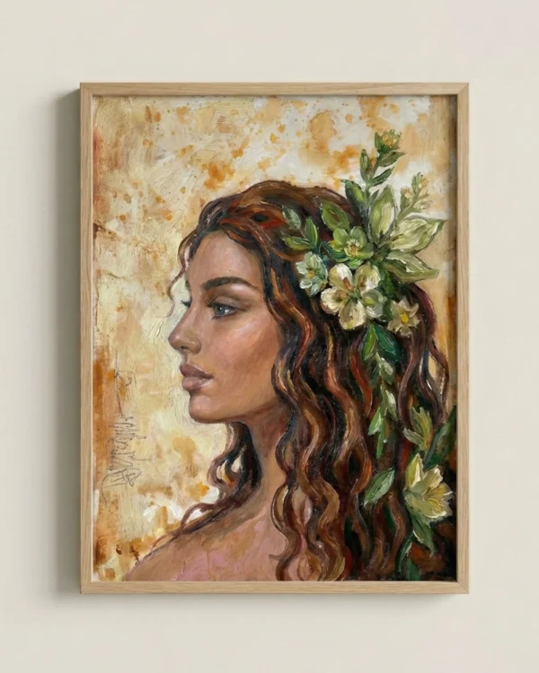 Floral Woman Portrait Digital Wall Art – Elegant Feminine Profile Painting for Modern Home Decor