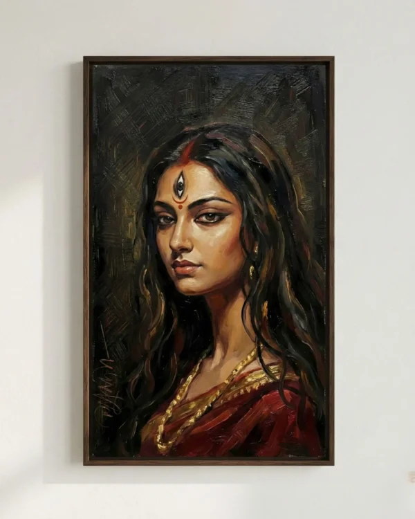 Devi Durga as Aindri – Modern Divine Feminine Digital Wall Art | Textured Goddess Portrait