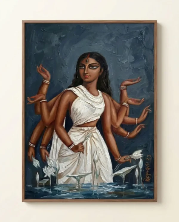 Devi Durga Wall Art – Muktakashi Form Sacred Indian Goddess Painting | Printable Digital Download