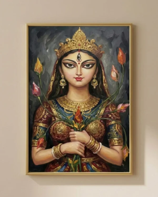 Devi Durga Wall Art – Kalavati Form Sacred Indian Goddess Portrait | Printable Digital Download
