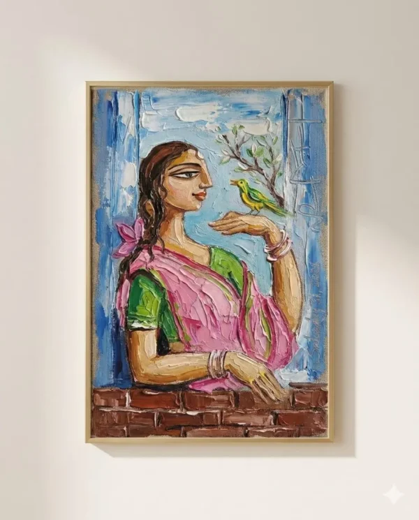 Devi Durga Wall Art – Bihangamona Form Sacred Indian Goddess Painting | Printable Digital Download