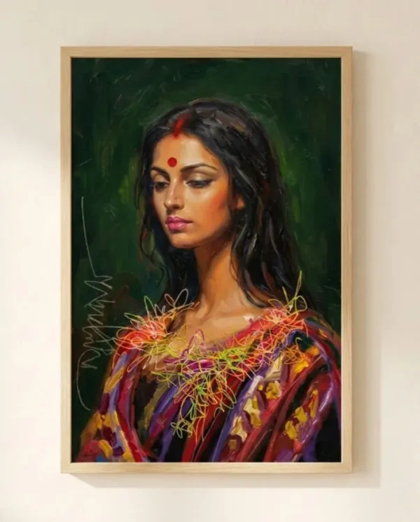 Preeta Wall Art – Contemporary Indian Woman Portrait Painting | Printable Digital Download