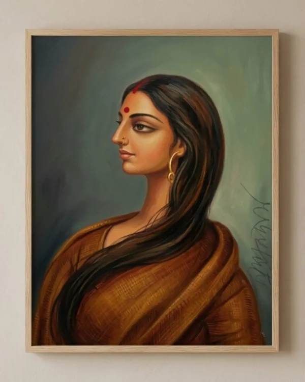 Vishnupriya Wall Art – A Portrait of Timeless Grace Contemporary Indian Painting | Printable Digital Download