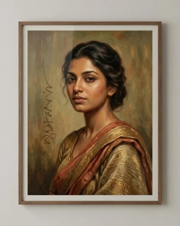 Pritha Wall Art – Contemporary Indian Woman Portrait Painting | Printable Digital Download