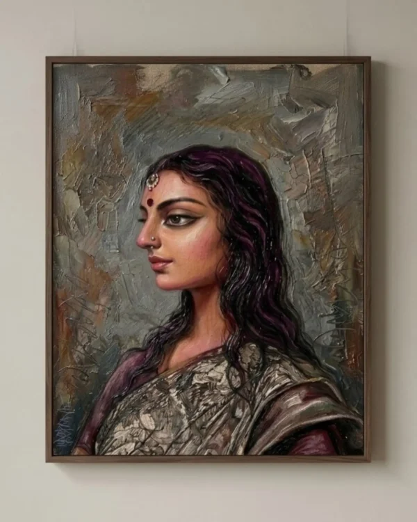 Sabitri Wall Art – Contemporary Indian Woman Portrait Painting | Printable Digital Download