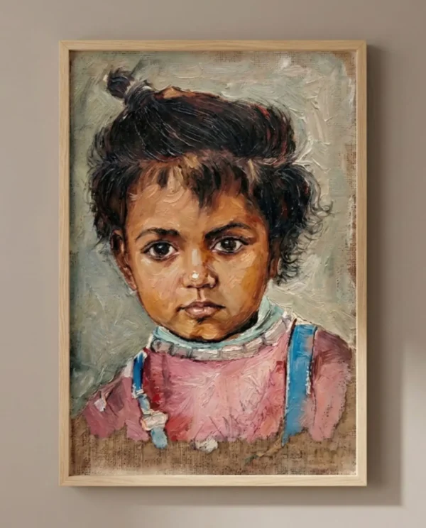 A Father’s Gaze Wall Art – Expressive Child Portrait Painting | Printable Digital Download