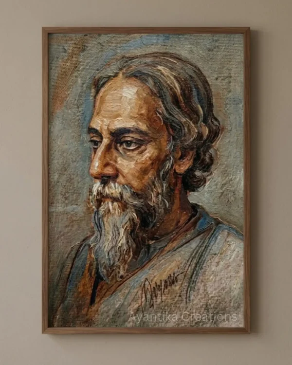 Rabindranath Tagore Portrait Wall Art – Iconic Indian Poet Oil Painting | Printable Digital Download